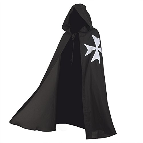 BLESSUME Medieval Templar Knight Cloak Hospitaller Hooded Robe Halloween Costume Cape