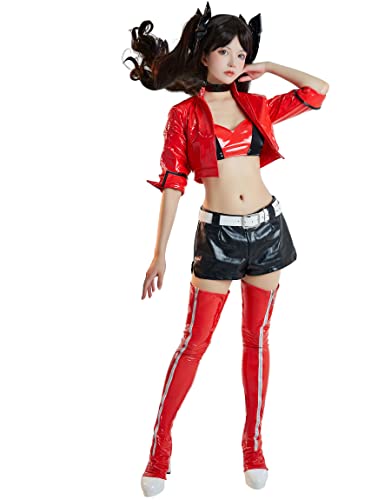 Miccostumes Womens Girls Motorbike Suit Cosplay Costume with Headdress and Choker