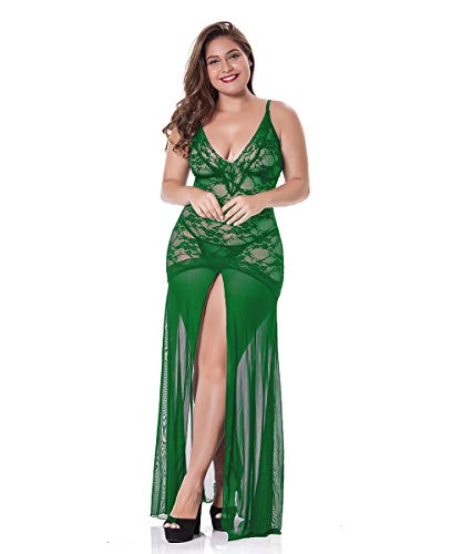 LINGERLOVE Plus Size Lingerie for Women Sexy Split Maxi Long Gown Sheer Dress