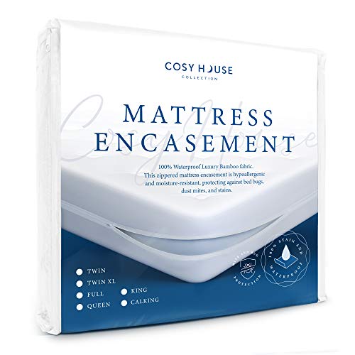 Cosy House Collection Luxury Bamboo Waterproof Zippered Mattress Protector Encasement  Premium Stain Protection  Noiseless Cover Stays Cool  6 Sided Mattress Cover Fits Up to 18in  Twin