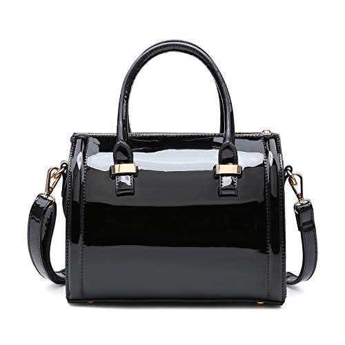 Shiny Patent Faux Leather Handbags Barrel Top Handle Purse Satchel Bag Shoulder Bag for Women