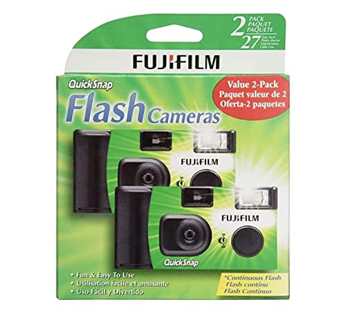 A pair of 35mm disposable cameras by Fujifilm model number QuickSnap Flash 400