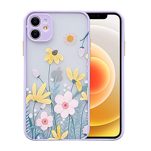 Ownest Compatible with iPhone 12 Case Not fit iPhone 12 Pro 61 for Clear Frosted PC Back 3D Floral Girls Woman and Soft TPU Bumper Silicone Slim Shockproof Case for iPhone 12 613939Blue