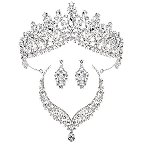 SWEETV Gothic Tiaras and Crowns for Women Black Tiara Earrings Necklace Bridal Jewelry Set Goth Crystal Costume Party Halloween Prom Pageant Jewelry for Women