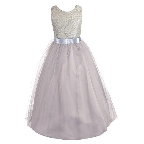 Dressy Daisy Girls Wedding Flower Girl Tulle Dresses Lace Ball Gown for Pageant Special Occasion Floor Length