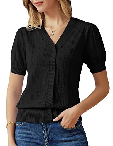 GRACE KARIN Womens Short Puff Sleeve Top Cropped Cardigan V Neck Open Front Bolero Shrug Lightweight Knit Sweater