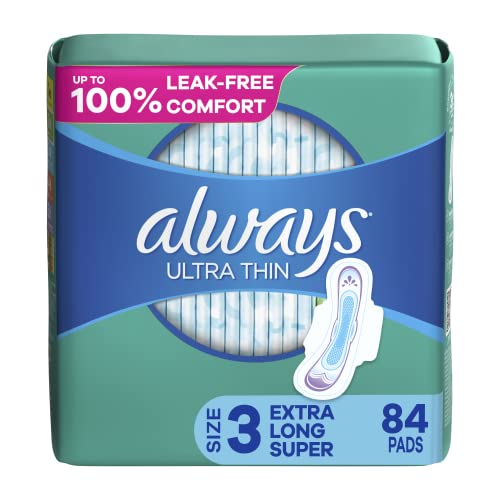 Pack of 84 Always Ultra Thin Feminine Pads for Women Size 3 Extra Heavy Long Absorbency Multipack with Wings Unscented