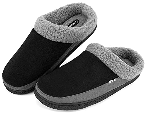 Greatonu Men39s Cozy Memory Foam Slippers Fuzzy WoolLike Plush Fleece Lined House Shoes Indoor Outdoor AntiSkid Rubber Sole