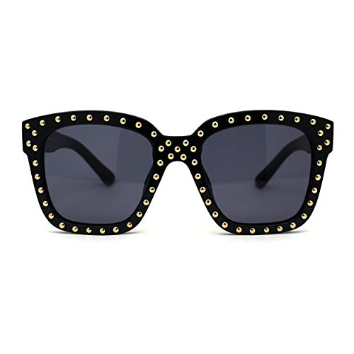 Unique Metal Stud Goth Plastic Horn Rim Sunglasses