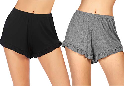 Ekouaer Womens Pajama Shorts 2 Pack Soft Sleep Bottoms Ruffle Hem Shrot Pj Bottom Sleepwear