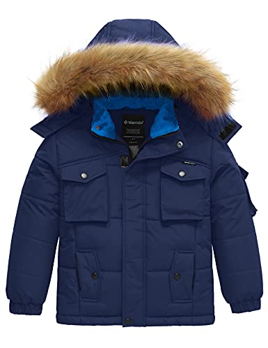 Wanted Boys Waterproof Puffer Jacket with Detachable Fur Hood for Cold Weather