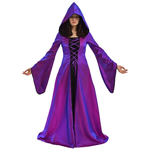 BLESSUME Women Renaissance Laceup Vintage Hooded Dress Medieval Witch Dress Cosplay Costume