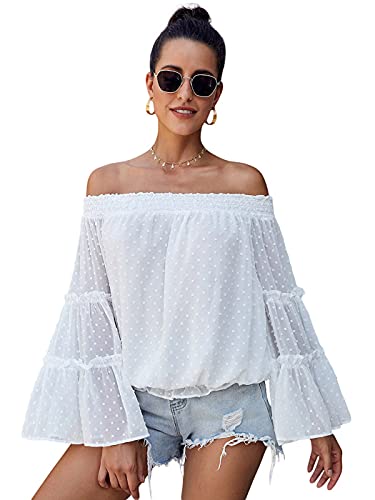 AnnaKaci Boho Peasant LongSleeve OfftheShoulder Top for Women SemiTransparent