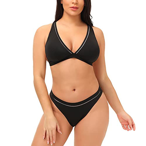 Wingslove Women Sexy Two Piece Swimwear Plunge V Swimsuit Bikini Set Plus Size Bathing Suit