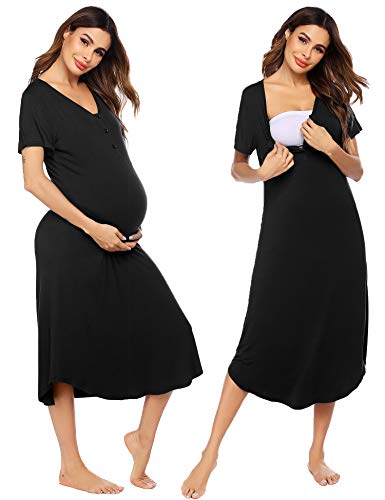 Ekouaer Maternity Nursing Nightgown Womens Short Sleeve VNeck Breastfeeding Sleep Dress Long Gown for Pregnant