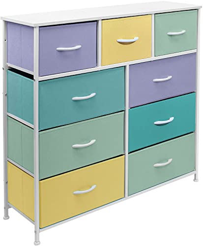 Sorbus Kids Dresser with 9 Drawers  Furniture Storage Chest Tower Unit for Bedroom Hallway Closet Office Organization  Steel Frame Wood Top Tiedye Fabric Bins Aqua Solid