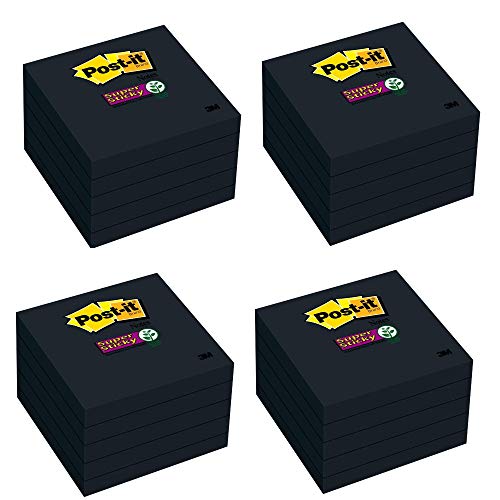 Super Sticky Notes 2X Sticking Power 3 x 3Inches Black 5PadsPack 4 Pack 6545SSSC