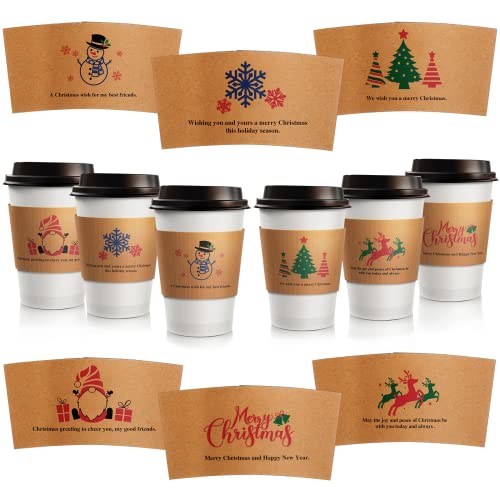 Christmas Coffee Tea Cup Sleeves Doublelayer Paper Sleeves Fit 12 and 16oz Paper Cup Disposable Cup Paper for Hot Chocolate Coffee Tea or Cold Beverage Classic Style 36 Pieces