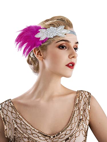 SWEETV 1920s Flapper Feather Headband 20s Sequined Showgirl Headpiece Gatsby Hair Accessories for Women 01 Black