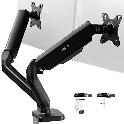 VIVO Dual Arm Monitor Desk Mount Height Adjustable Tilt Swivel Counterbalance Pneumatic Stand VESA Bracket Arm Fits Most Screens up to 27 inches STANDV002O