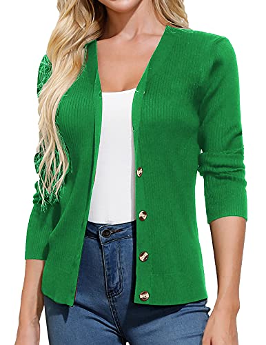 GRACE KARIN Women39s Button Down Vee Neck Long Sleeve Rib Knit Cardigan Sweaters