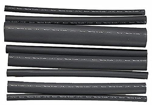 Ancor 301506 is a set of eight pieces of black threeeighths to oneandahalfinchdiameter heatshrink tubing with an adhesive lining