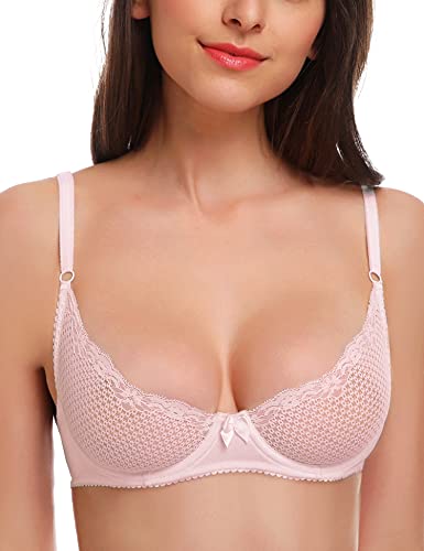 Wingslove Women39s Sexy 12 Cup Lace Bra Balconette Mesh Underwired Demi Shelf Bra Unlined See Through Bralette