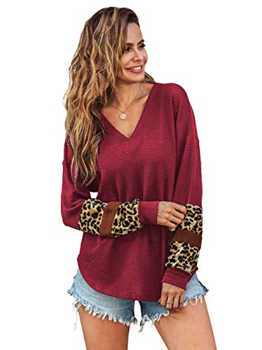 AnnaKaci Womens V Neck Lightweight Long Sleeve Leopard Fall Winter Soft Casual Pullover Sweaters