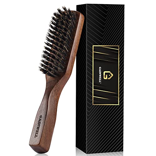 Mens Wild Boar Bristle Hair Brush  Stiff Bristles Black Walnut Wooden Handle by GAINWELL