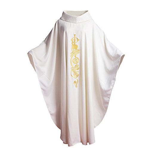 White Chasuble Church Lamb Embroidered Vestments with Collars from BLESSUME