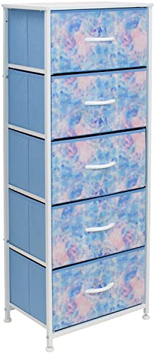 Sorbus Fabric Dresser for Kids Bedroom  Chest of 5 Drawers Tall Storage Tower Clothing Organizer for Closet for Playroom for Nursery Steel Frame Fabric Bins  Wood Handle Aqua