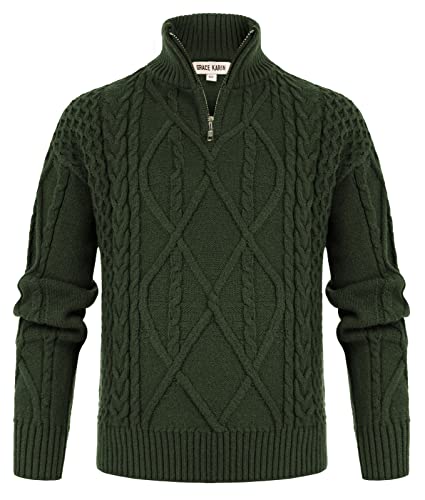 GRACE KARIN Boys Cable Knit Pullover Sweater QuarterZip Turtleneck for Winter