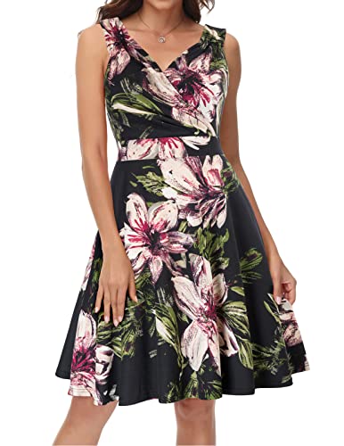 GRACE KARIN Sleeveless Solid Floral Summer Cocktail Dress ALine Wrap Wedding Guest Dress