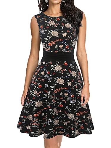 oxiuly Women39s Sleeveless Floral Summer Casual Dress A Line Party Cocktail Vintage Dresses OX358