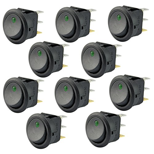 AutoEC Blue Light Round Rocker Switch LED OnOff Control For 12V 20A Vehicles 3 Pack