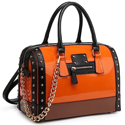 Shiny Patent Faux Leather Handbags Barrel Top Handle Satchel Bag Shoulder Bag for Women