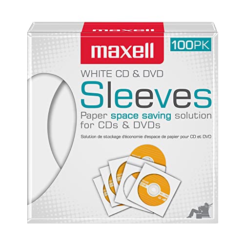 Maxell 190135 Protective Thin Clear Plastic Easy Storage CD  DVD Sleeves White 50 Pack Paper