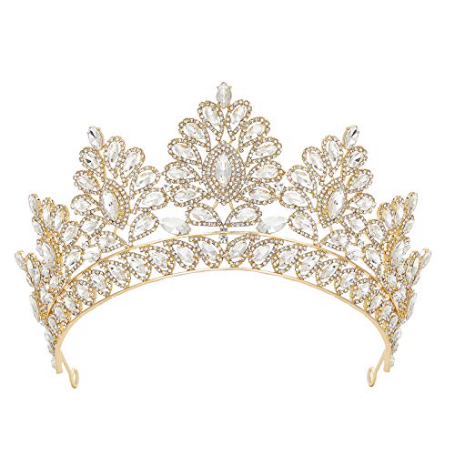 SWEETV Vintage Tiaras and Crowns for Women Baroque Wedding Tiara for Bride Jeweled Queen Crown Birthday Party Quinceanera Pageant Prom Headpieces