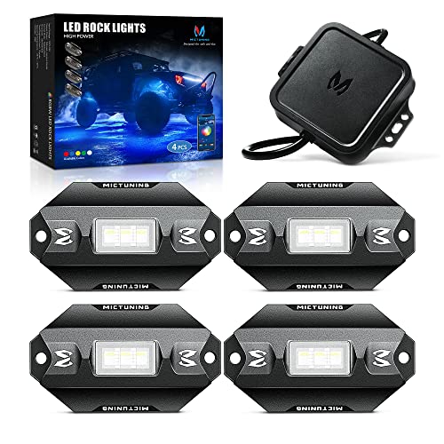 MICTUNING C1 4 Pods RGBW LED Rock Lights  Multicolor Underglow Neon Light Kit with Bluetooth Controller Music Mode