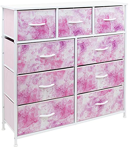 Sorbus Kids Dresser with 9 Drawers  Furniture Storage Chest Tower Unit for Bedroom Hallway Closet Office Organization  Steel Frame Wood Top Tiedye Fabric Bins Aqua Solid