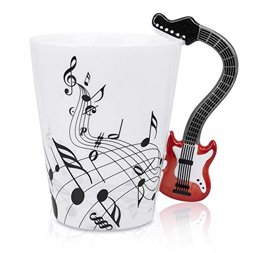 LanHong  135 oz Musical Notes Design Guitar Coffee Mugs Drink Tea Milk Coffee Mug Ceramic Music Cup Gift for Friend Blue