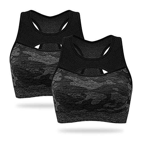 Wingslove Womens Mid Impact Sports Bra Removable Padded Wireless Bra Racerback Yoga Fitness Workout Bra 12pack