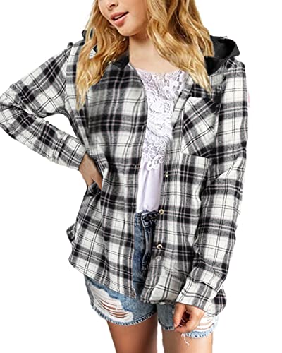 Imily Bela Girls Plaid Shirt Jacket Kids Casual Long Sleeve Button Down Hoodie Tops