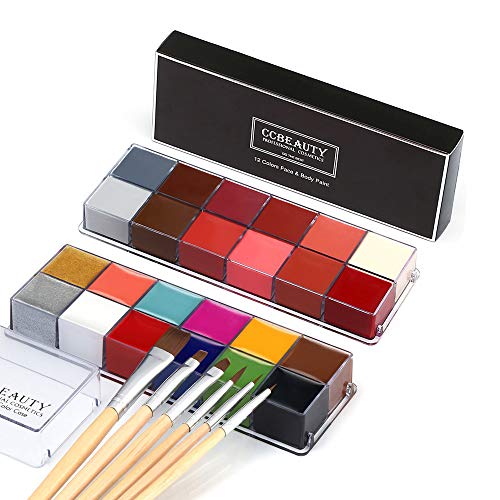 CCbeauty 24 Colours Professional Face Paint Oil Fancy Body Art Makeup Kit with 6 Brushes