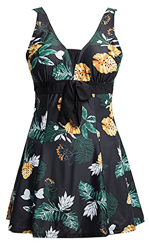 ECUPPER Womens One Piece Swimdress Plus Size Shaping Body Swimsuits Printed Skirt Swimwear with Boyshort