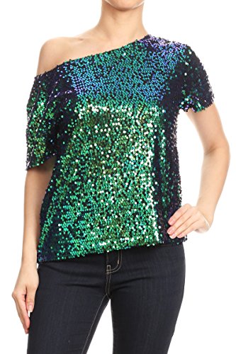 Womens ShortSleeve OneShoulder Sexy Sequin Blouse by AnnaKaci