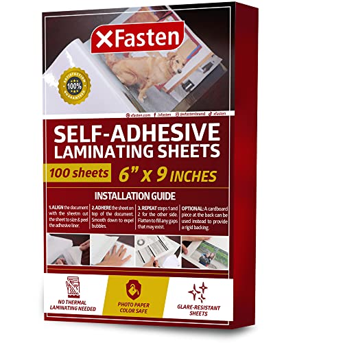 XFasten SelfAdhesive Laminating Sheets 6 x 9 Inches Pack of 100 476 mil Archival Safe and Yellowing Resistant Heavyweight Self Laminating Sheets