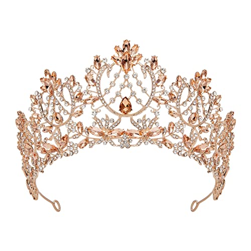 SWEETV Rhinestone Tiara for Women Wedding Crown Princess Tiara Headband Costume Accessories for Prom Brithday Party Rose GoldPink Crystal