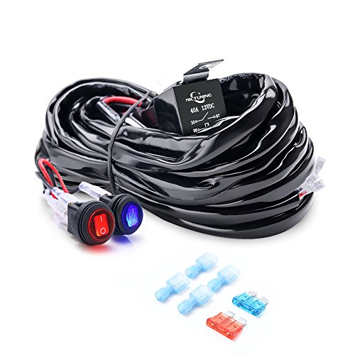 MICTUNING 2Circuit 180W LED Light Bar Wiring Harness Kit with Fuse 40Amp Relay Dual Waterproof Switches Red Blue