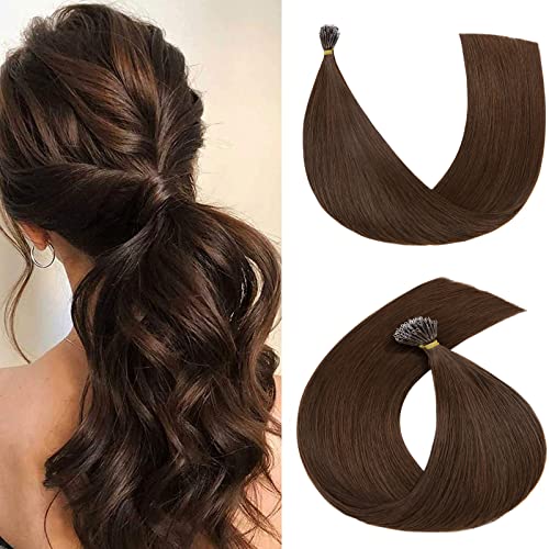 Snoilite Nano Tip Hair Extensions Human Hair Nano Ring Hair Extension PreBonded Nano Bead Remy Human Hair Extensions Micro Beads Hairpiece for Women 50g 50strands 16inch 04 Medium Brown